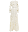 COSTARELLOS PATRICE BELTED RUFFLED LACE GOWN