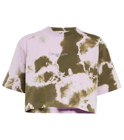 Off-white Bling Tie Dye Casual Cotton Crop T-shirt In Purple