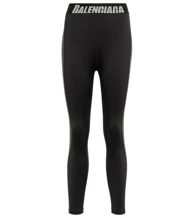 Balenciaga Sport Logo Stretch-jersey Leggings In Black Grey