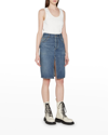 Bottega Veneta Crepe Denim Effect Mni Skirt With Front Slit In Cobalt/nvy