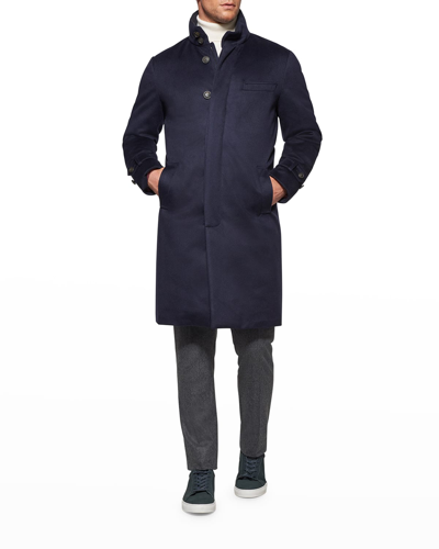 Norwegian Wool Men's Cashmere Down Topcoat In Blue