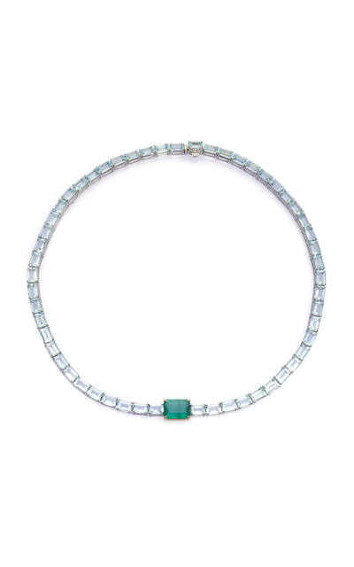 Yi Collection Demeter 18k Yellow Gold Emerald; Aquamarine Necklace In Green