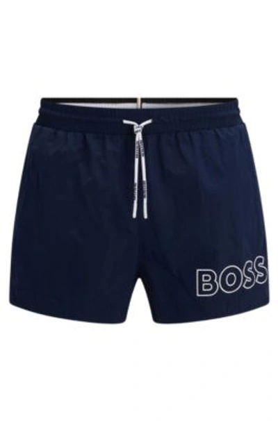 Hugo Boss Quick-drying Swim Shorts With Outline Logo In Dark Blue
