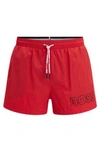 Hugo Boss Quick-drying Swim Shorts With Outline Logo In Red