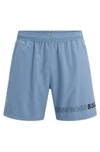 Hugo Boss Recycled-material Swim Shorts With Repeat Logos In Light Blue