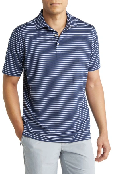Peter Millar Drum Stripe Performance Polo In Navy/ Cottage Blue