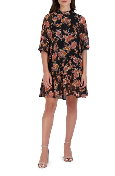 Julia Jordan Floral Print Shift Dress In Black Multi