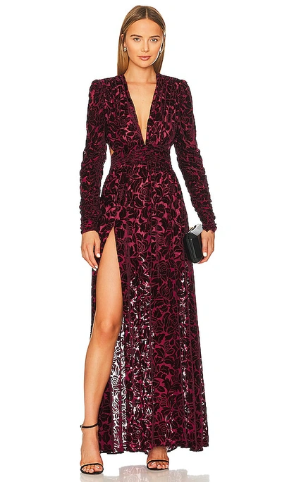 Bronx And Banco Velvet V-neck Maxi Dress In Burgundy