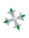 CZ BY KENNETH JAY LANE WOMEN'S LOOK OF REAL RHODIUM PLATED, 6MM FAUX PEARL & CUBIC ZIRCONIA BROOCH