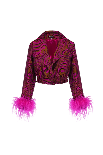 Andreeva Raspberry Marilyn Jacket With Feathers In Red