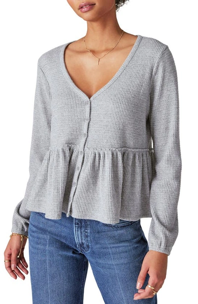 Lucky Brand Women's Waffle-texture Cloud-soft Button-down Top In Light Heather Gray