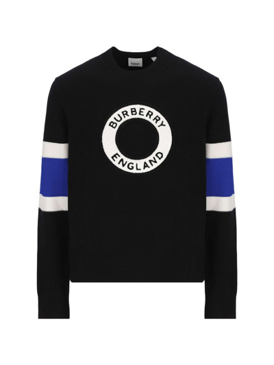 Burberry Hurley Towelling-logo Wool-blend Sweater In Black