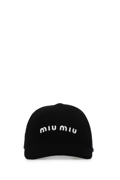 Miu Miu Logo Embroidered Velvet Baseball Hat In Black