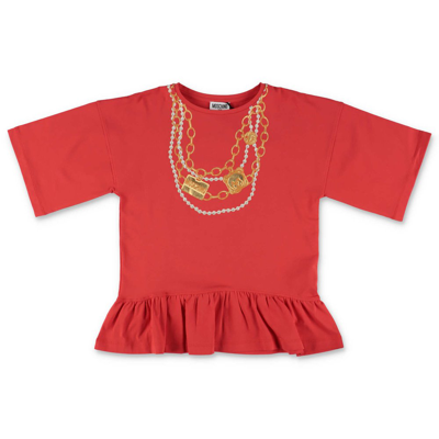 Moschino Kids Short Sleeved Ruffled Crewneck T In Red