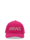 Versace Embroidered Logo Cap In Fuchsia