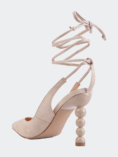 London Rag Spiced Night Faux Suede Cut Out Heel Laceup Sandals In Beige