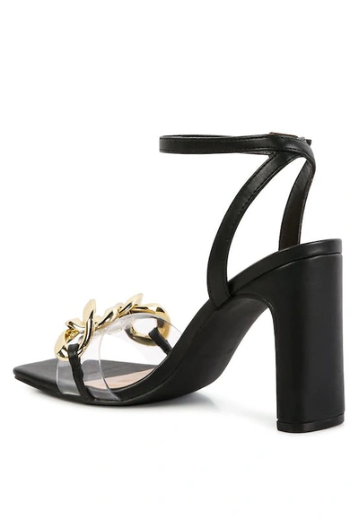 London Rag Bottom Kiss Chain Strap Block Heel Sandals In Black