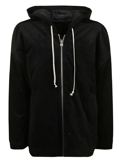 Rick Owens Drawstring Hood Oversized Jacket In Black
