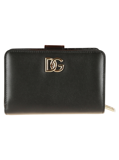 Dolce & Gabbana Logo Zip-around Wallet In Black