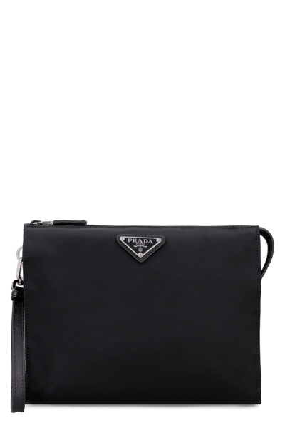Prada Nylon Pouch-bag With Logo In Black