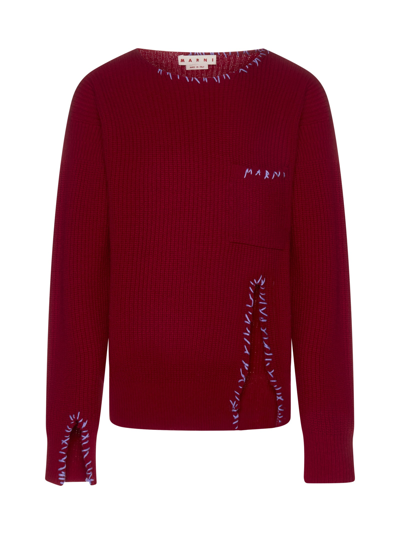 Marni Split Wool Sweater In Chilli