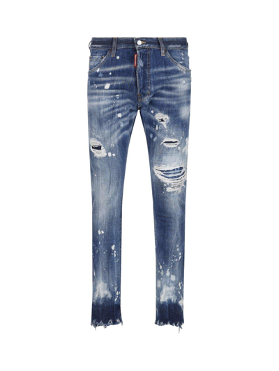 Dsquared2 Logo Patch Distressed Jeans In Blue