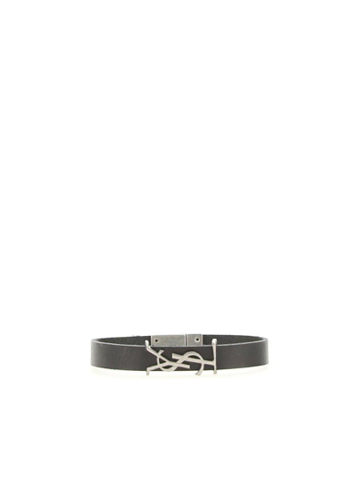 Saint Laurent Logo Plaque Bracalet In Black