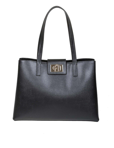 Furla Shopping 1927 L Black Leather Tote