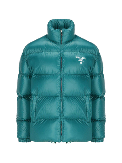 Prada Logo Oversize Down Jacket In Green