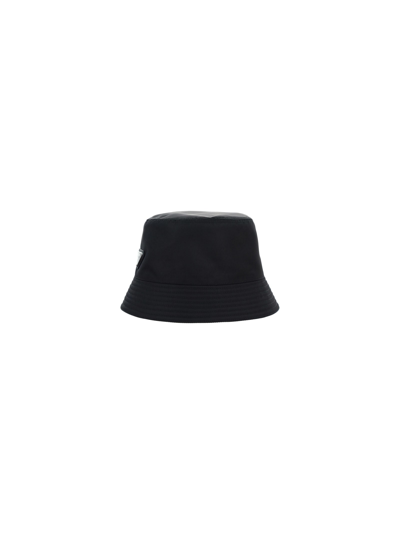 Prada Logo-embellished Shell Bucket Hat In Black