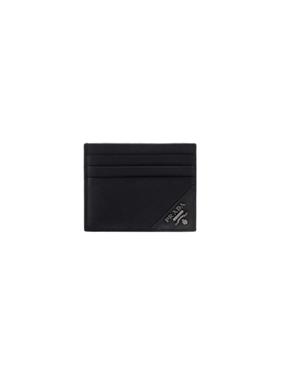 Prada Saffiano Leather Card Holder In Black