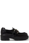 MIU MIU LOGO DETAILED BUCKLED PLATFORM LOAFERS