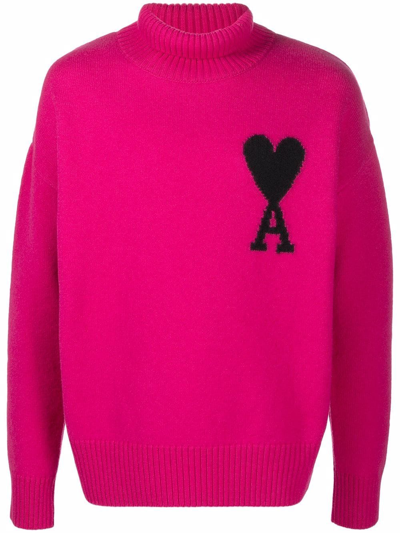 Ami Alexandre Mattiussi Ami De Coeur Roll-neck Jumper In Pink