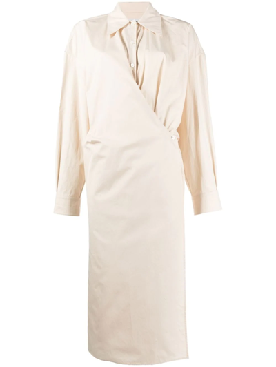 Lemaire Twisted Cotton Shirt Dress In Neutrals
