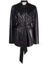 Nanushka Vegan-leather Belted Oversize Shirt In Black