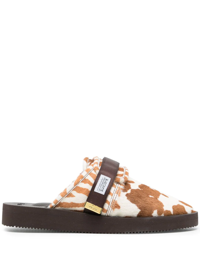 Suicoke Mix-print Calf-hair Sandals In Brown