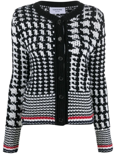 Thom Browne Rwb-stripe Jacquard Cashmere Cardigan In Black