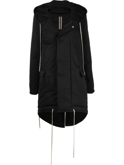 Rick Owens Hooded Cotton Blend Fishtail Parka In Black