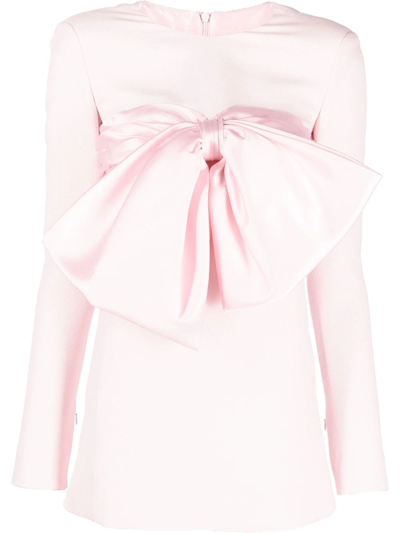 Giambattista Valli Crepe Long Sleeve Satin Bow Mini Dress In Pink