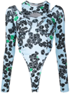 Natasha Zinko Rose-print Long-sleeved Bodysuit In Blue