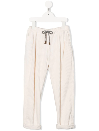 Brunello Cucinelli Kids' Corduroy Straight-leg Trousers In Bianco