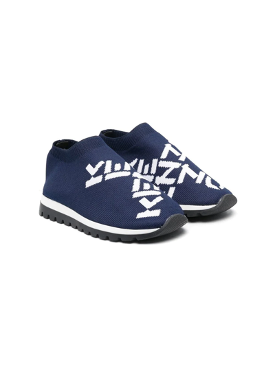 Kenzo Kids' Logo-jacquard Sock-style Sneakers In Blue