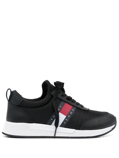 Tommy Jeans Flexi Leather Sneakers In Black