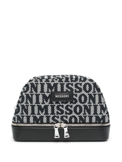 Missoni Checkerboard Logo-print Make-up Bag In Black