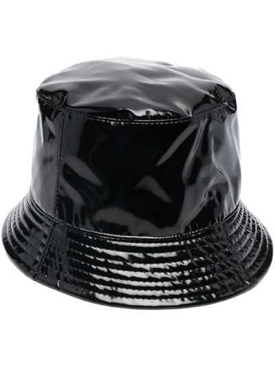 Moschino High-shine Logo Bucket Hat In Black