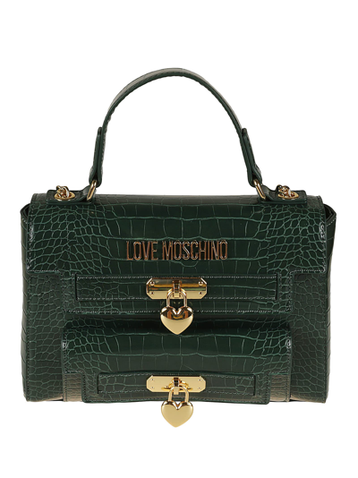 Love Moschino Croco Logo Detail Tote In Green