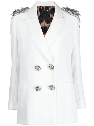 Philipp Plein Crystal-embellished Double-breasted Blazer In White
