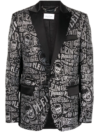 Philipp Plein Logo-embellished Single-breasted Blazer In Black