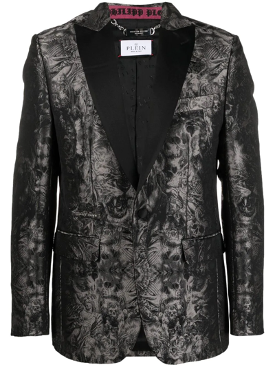 Philipp Plein Gothic Plein Jacquard Blazer In Black