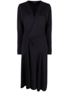 Isabel Marant Draped V-neckline Midi Dress With Long Sleeves In Black